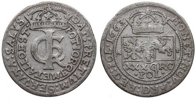 tymf złotówka jana kazimierza 1663
