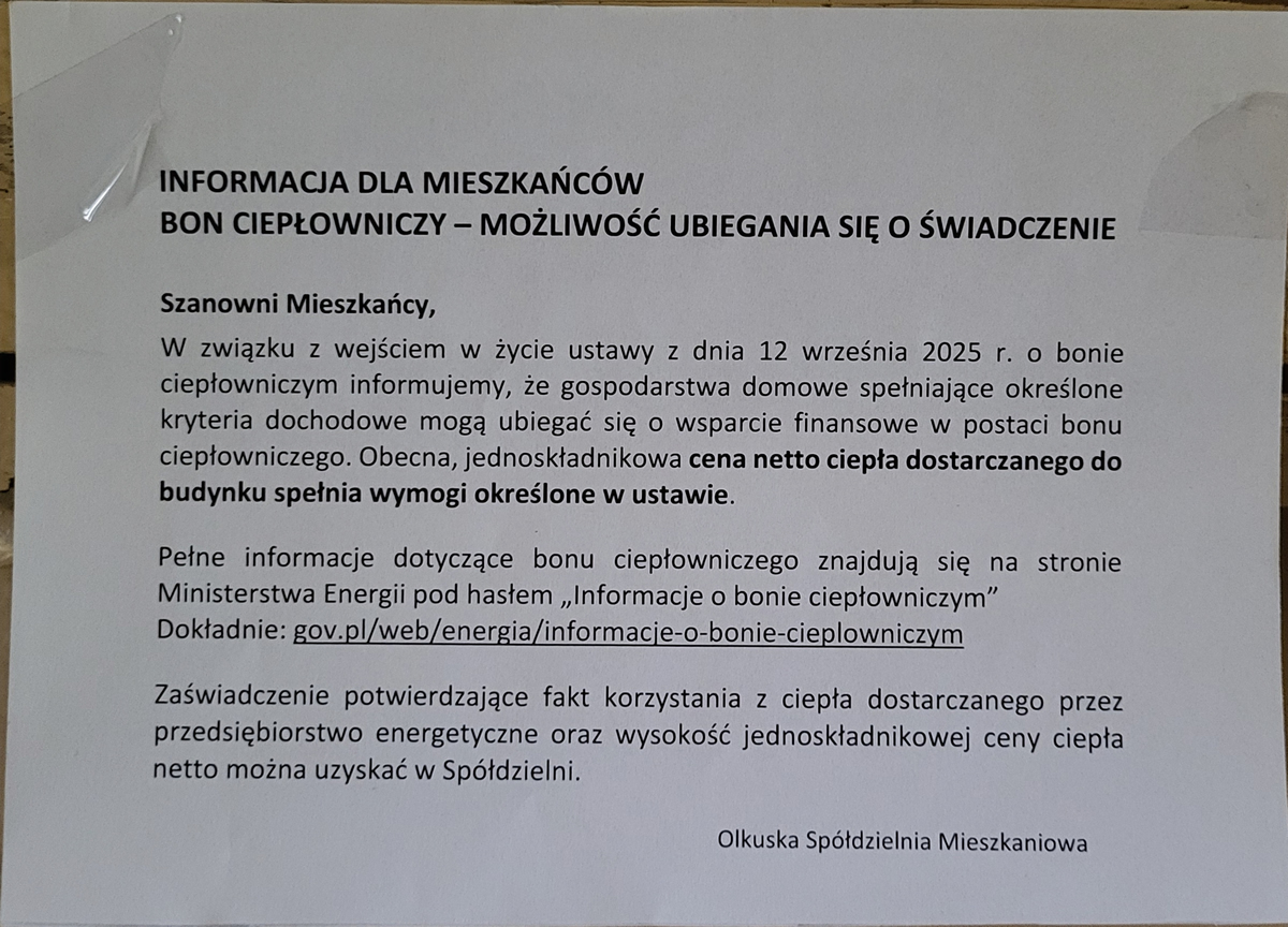 Mieszkańcy Olkusza mogą ubiegać się o bon ciepłowniczy